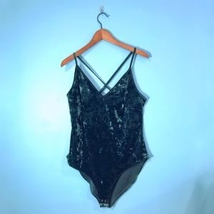Green crunched velvet body suit - NEVER WORN